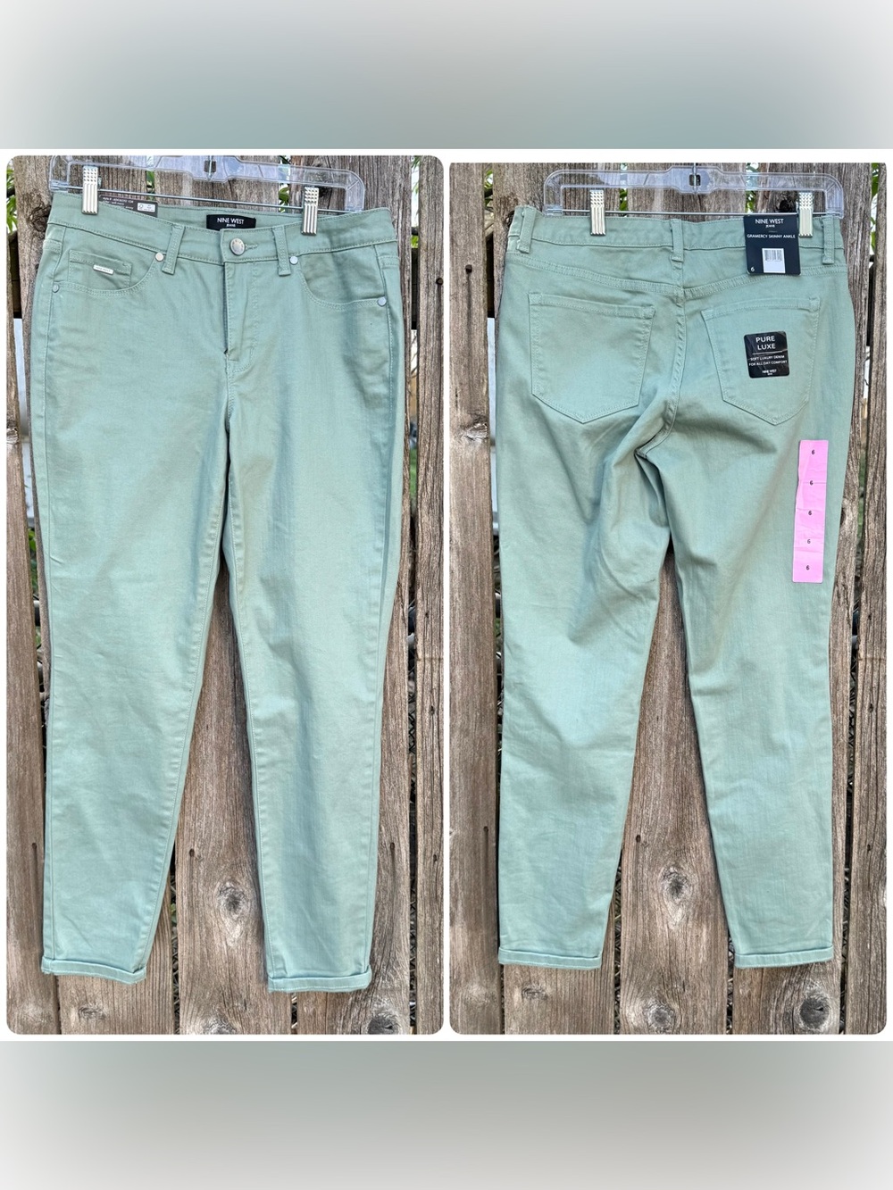 Nine West Women's Sz 6 Soft Moss Denim Gramercy Skinny Ankle Stretch Jeans NWT